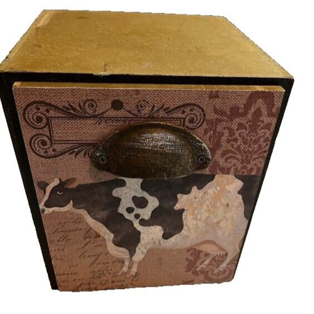 Hobby Lobby Cow Drawer Storage Cube Box 7"w x 8"h  Countrycore Rustic Farmcore